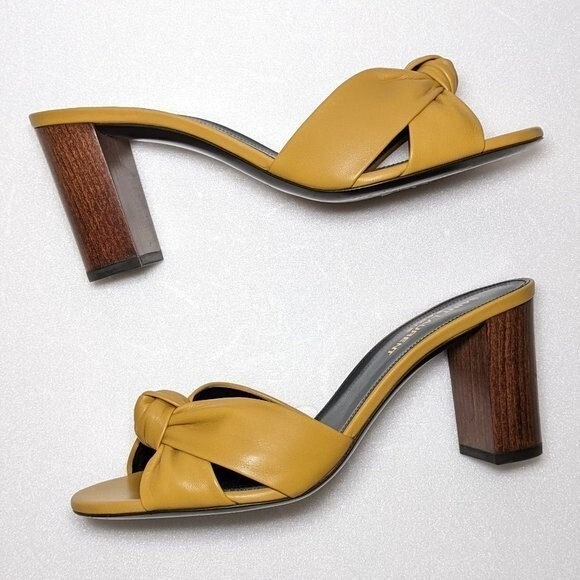 YSL Bianca Leather Block Heel Mules Sandals - Picture 7 of 12